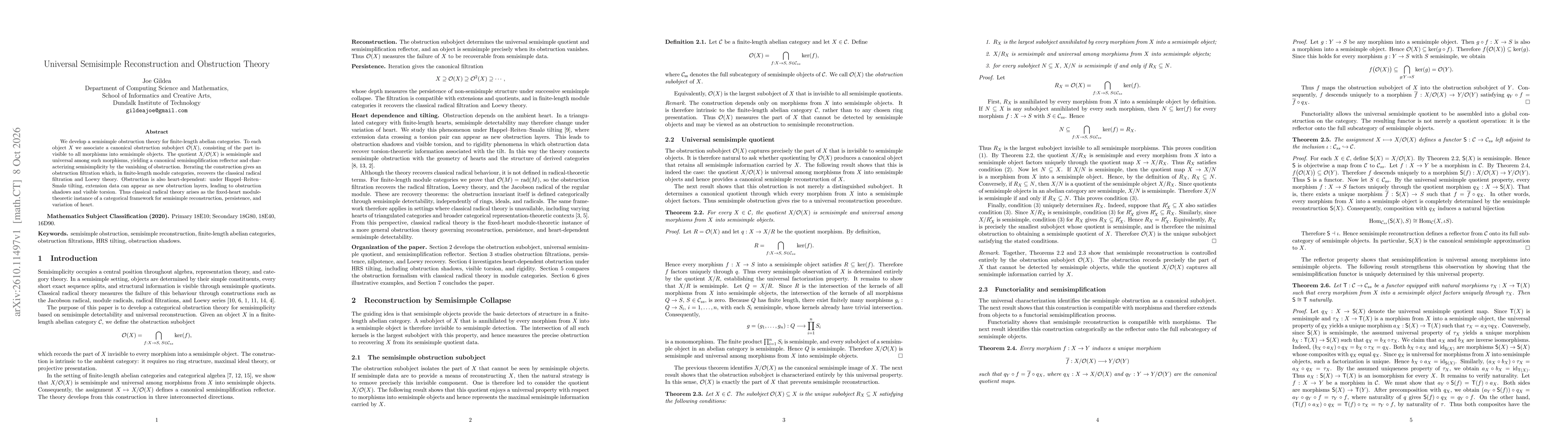 Thumbnail for Universal Semisimple Reconstruction and Obstruction Theory