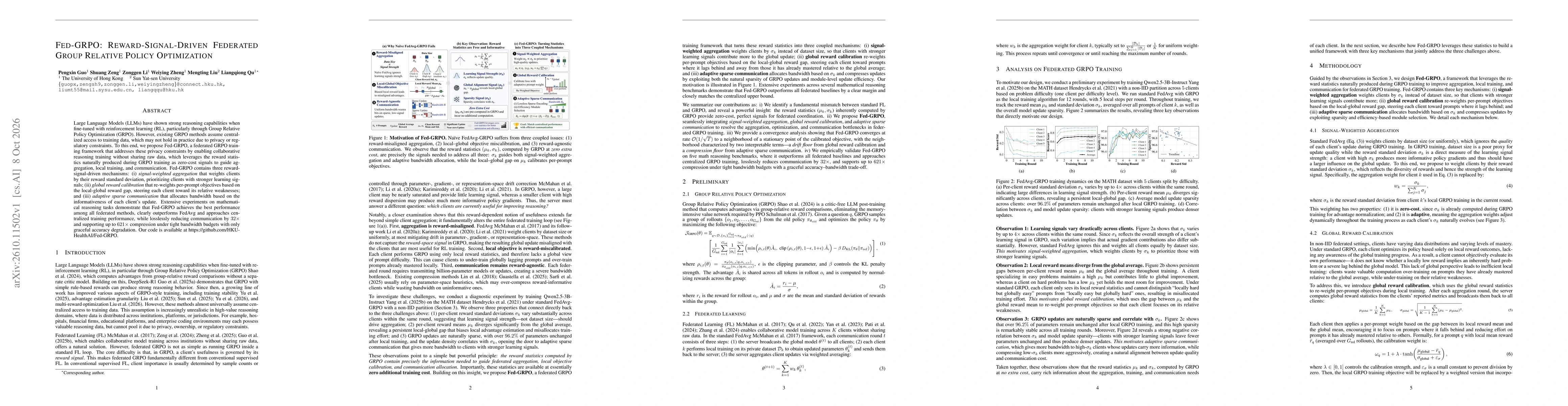 Thumbnail for Fed-GRPO: Reward-Signal-Driven Federated Group Relative Policy Optimization