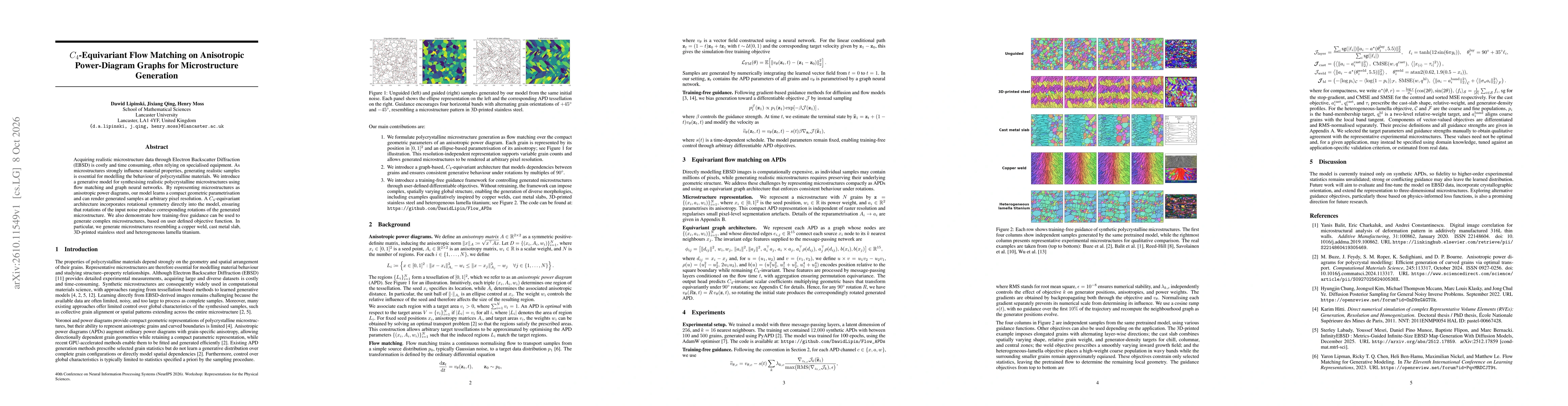 Thumbnail for $C_4$-Equivariant Flow Matching on Anisotropic Power-Diagram Graphs for Microstructure Generation