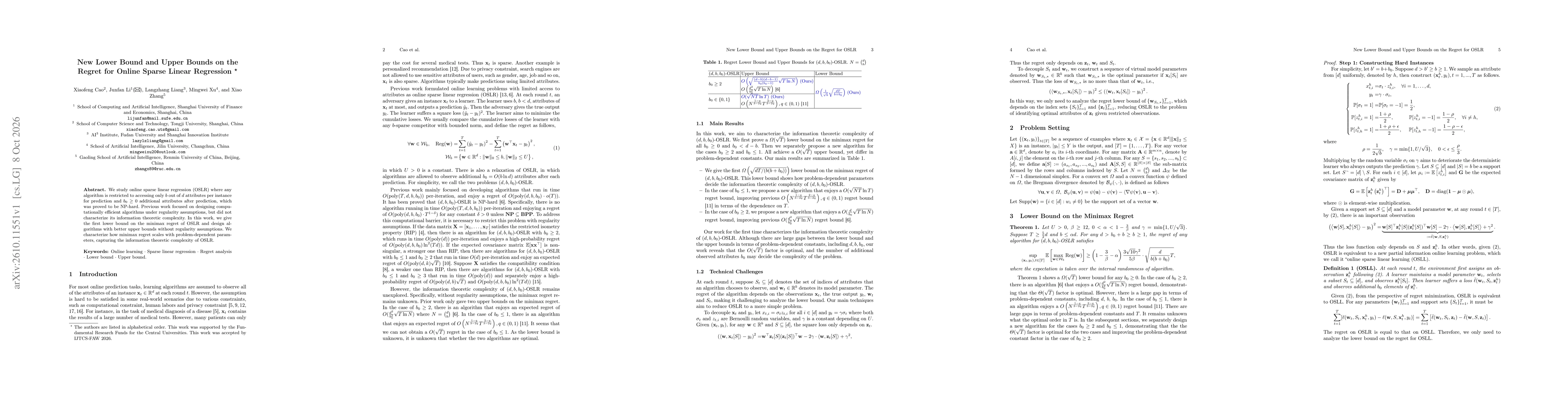 Thumbnail for New Lower Bound and Upper Bounds on the Regret for Online Sparse Linear Regression