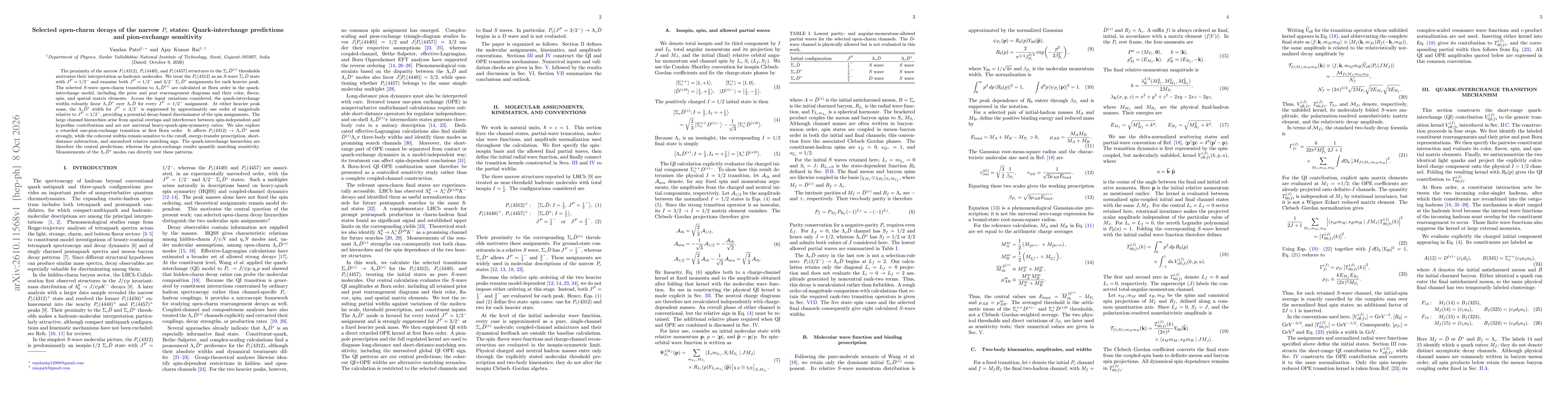 Thumbnail for Selected open-charm decays of the narrow \(P_c\) states: Quark-interchange predictions and pion-exchange sensitivity