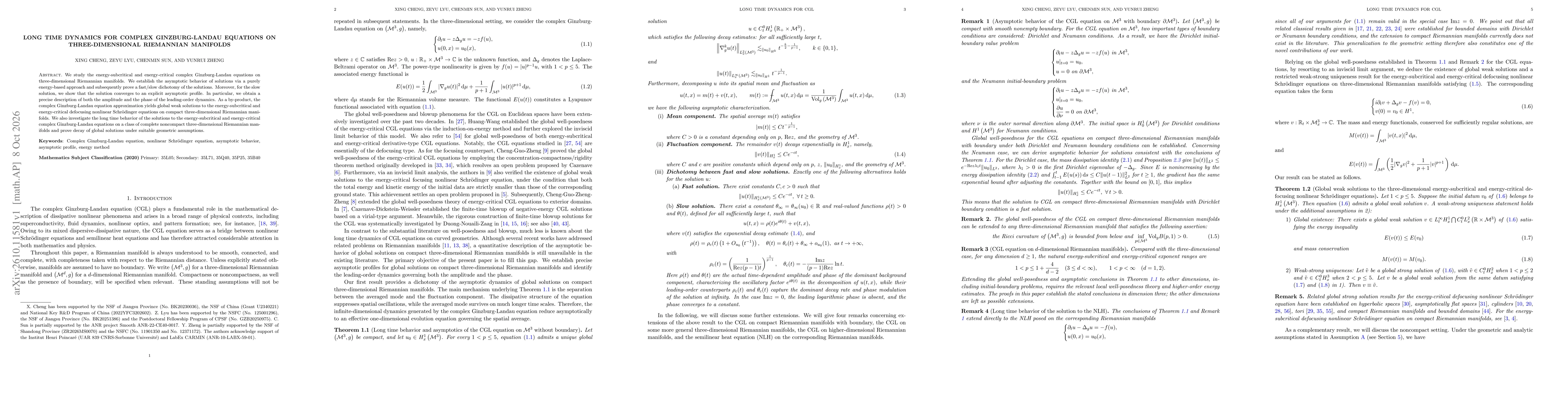 Thumbnail for Long time dynamics for complex Ginzburg-Landau equations on three-dimensional Riemannian manifolds