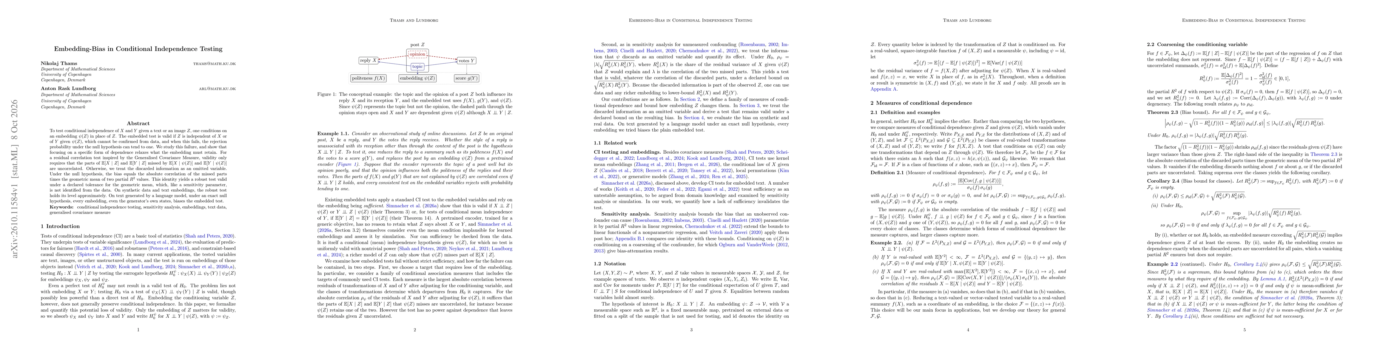 Thumbnail for Embedding-Bias in Conditional Independence Testing