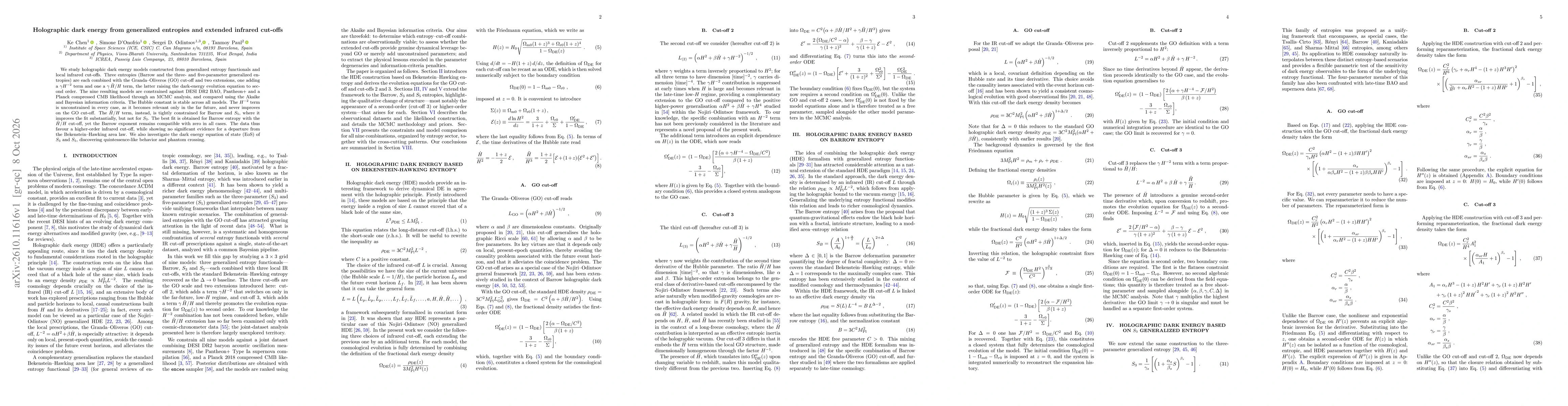 Thumbnail for Holographic dark energy from generalized entropies and extended infrared cut-offs