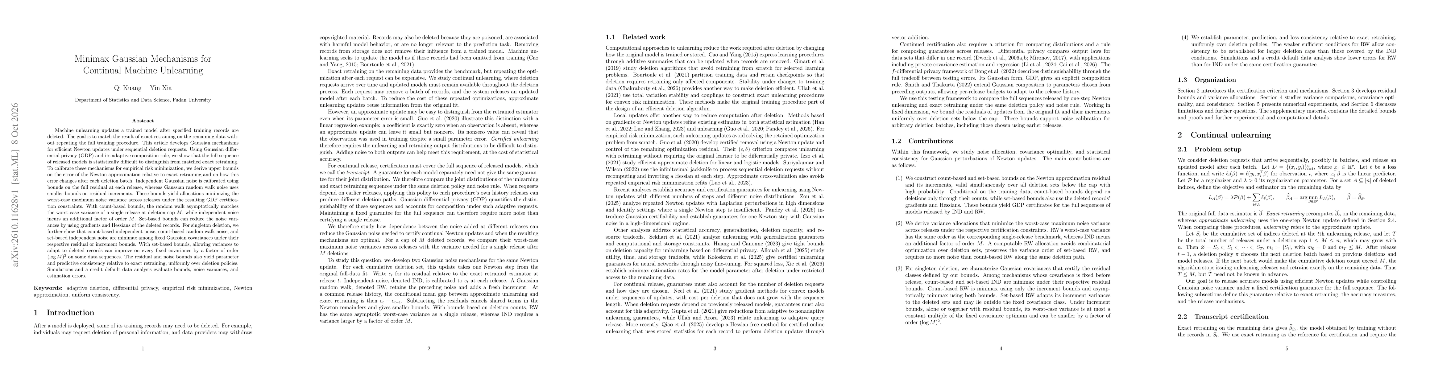 Thumbnail for Minimax Gaussian Mechanisms for Continual Machine Unlearning