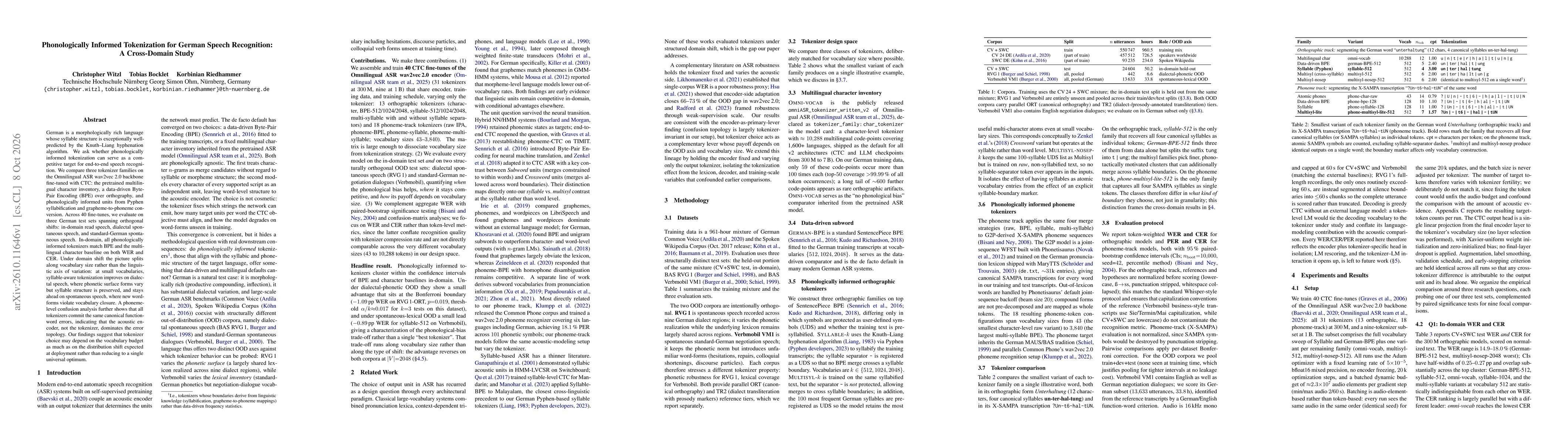 Thumbnail for Phonologically Informed Tokenization for German Speech Recognition: A Cross-Domain Study
