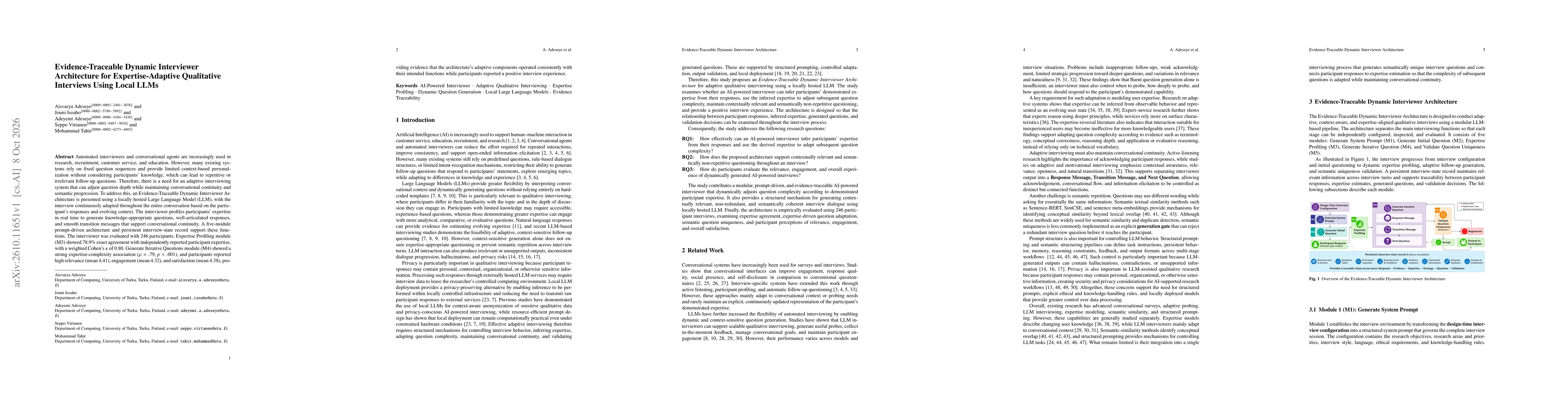 Thumbnail for Evidence-Traceable Dynamic Interviewer Architecture for Expertise-Adaptive Qualitative Interviews Using Local LLMs