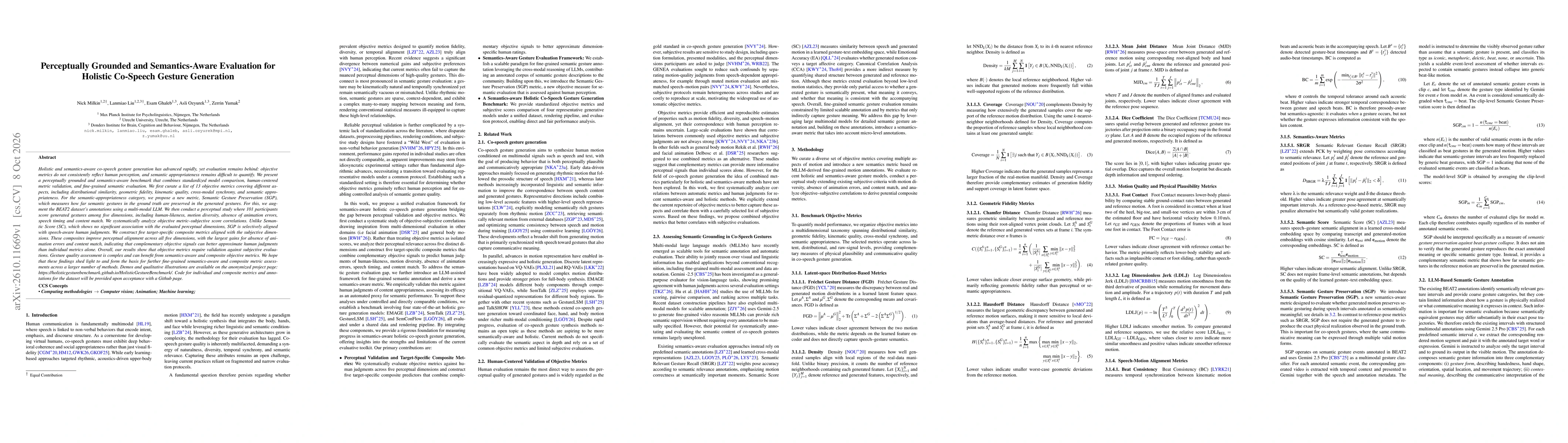 Thumbnail for Perceptually Grounded and Semantics-Aware Evaluation for Holistic Co-Speech Gesture Generation
