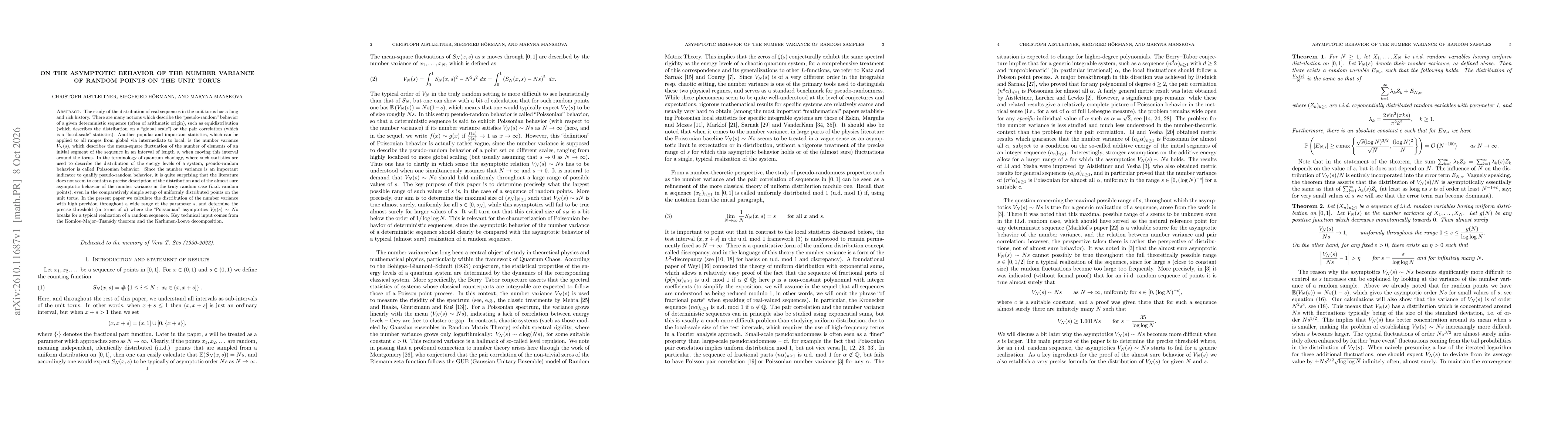 Thumbnail for On the asymptotic behavior of the number variance of random points on the unit torus