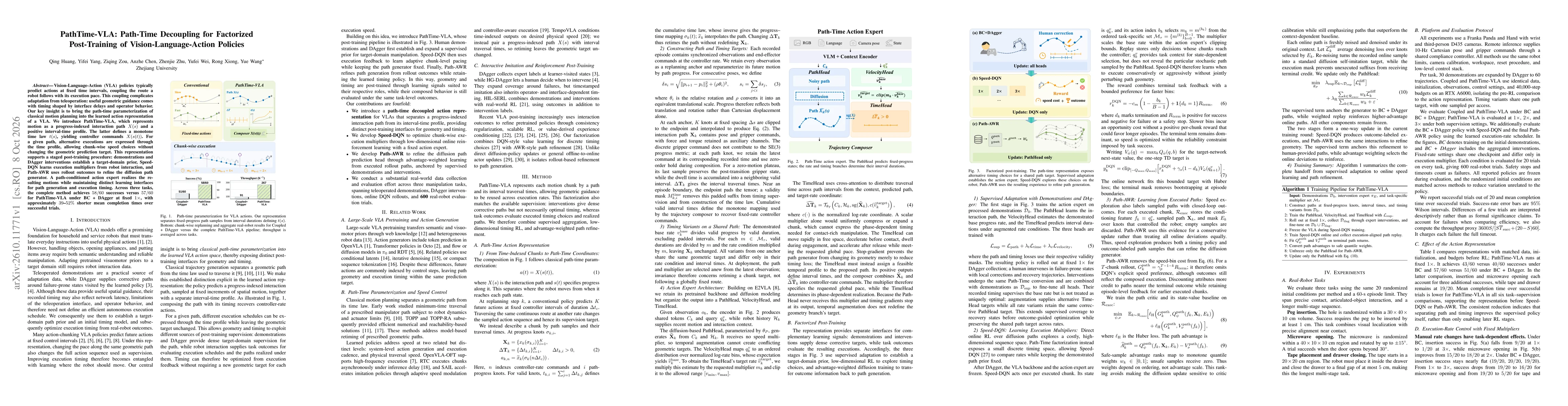 Thumbnail for PathTime-VLA: Path-Time Decoupling for Factorized Post-Training of Vision-Language-Action Policies