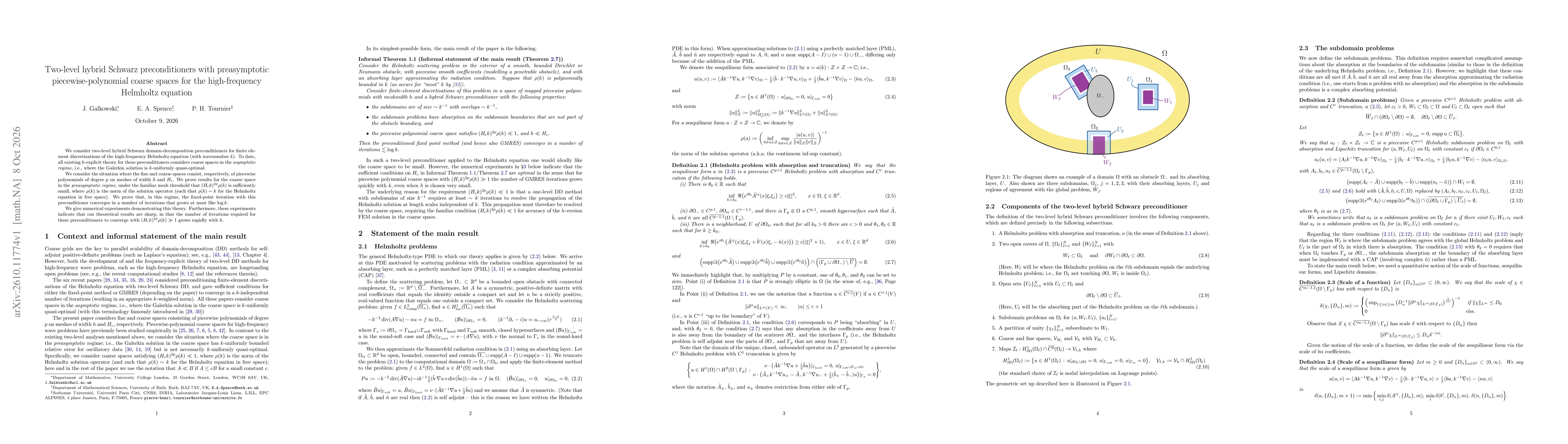 Thumbnail for Two-level hybrid Schwarz preconditioners with preasymptotic piecewise-polynomial coarse spaces for the high-frequency Helmholtz equation