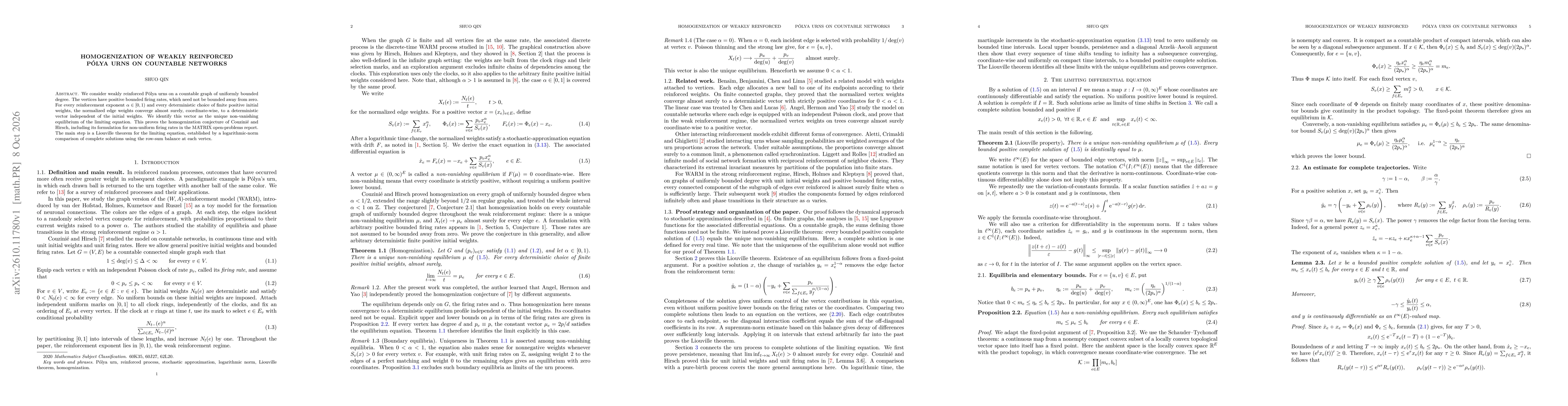 Thumbnail for Homogenization of weakly reinforced Pólya urns on countable networks