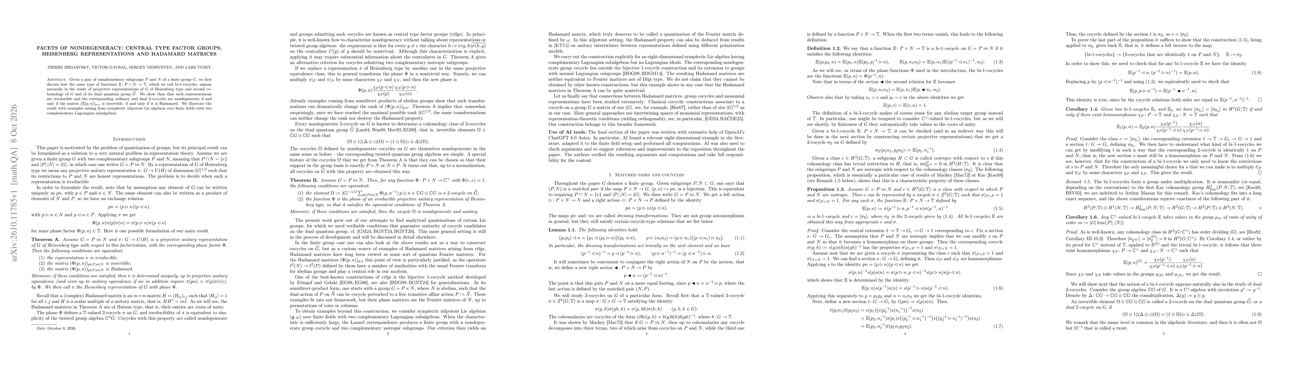 Thumbnail for Facets of nondegeneracy: central type factor groups, Heisenberg representations and Hadamard matrices