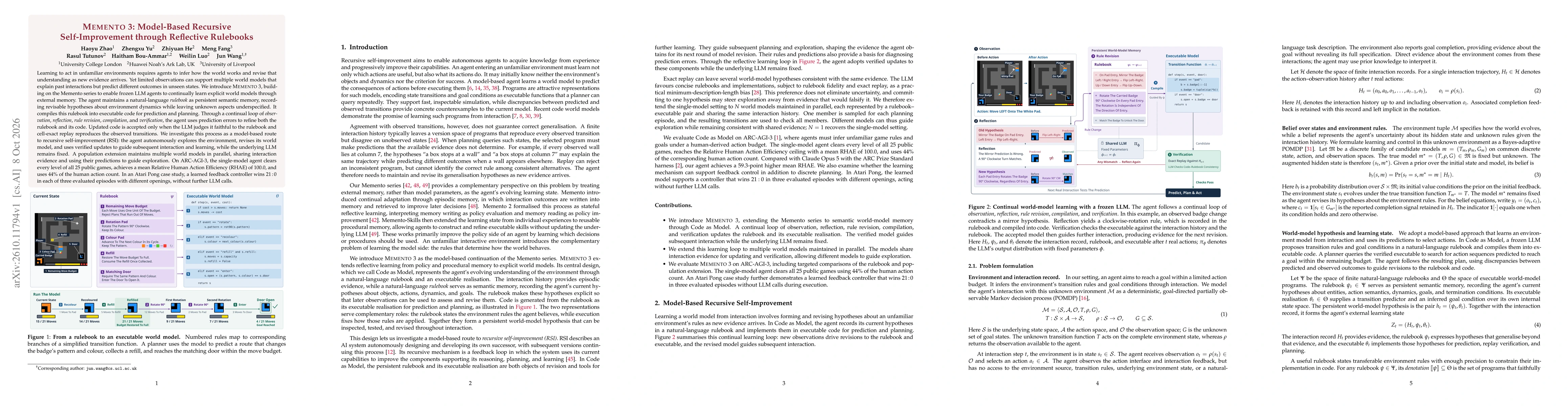 Thumbnail for Memento 3: Model-Based Recursive Self-Improvement through Reflective Rulebooks