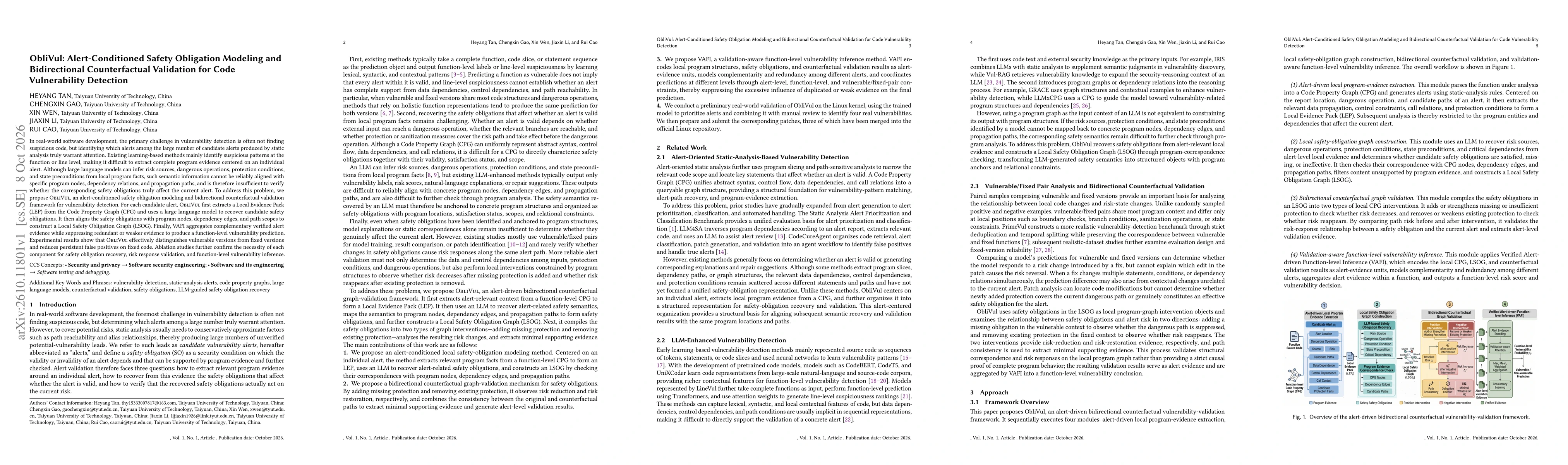 Thumbnail for ObliVul: Alert-Conditioned Safety Obligation Modeling and Bidirectional Counterfactual Validation for Code Vulnerability Detection