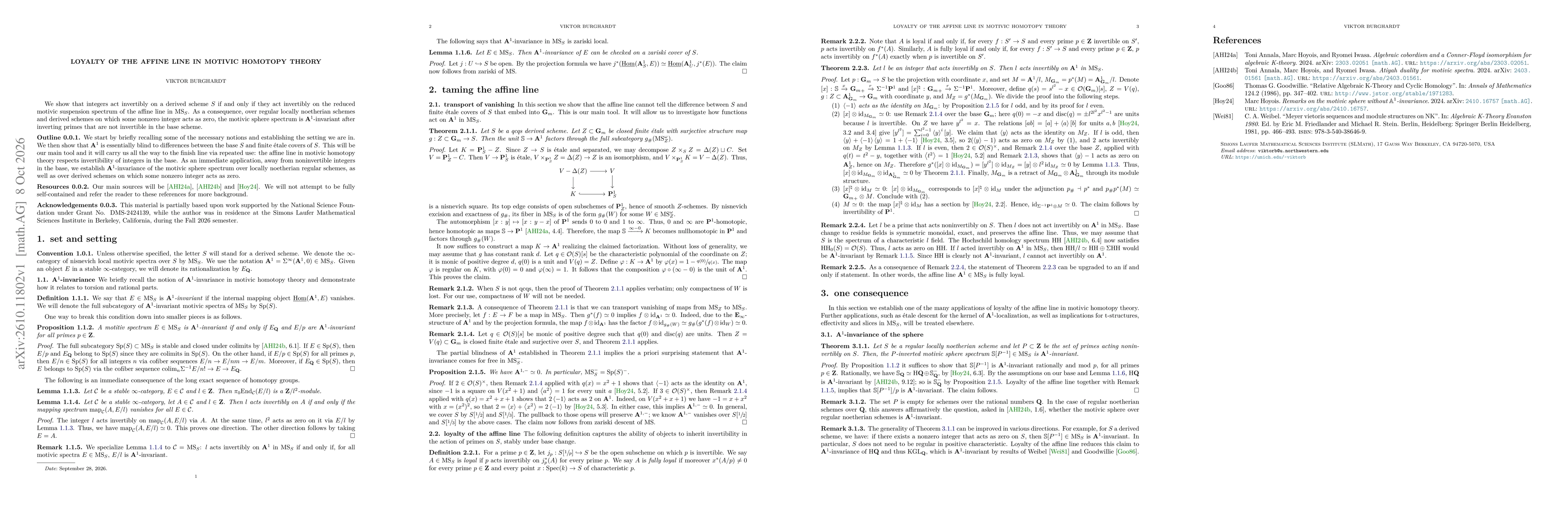 Thumbnail for Loyalty of the affine line in motivic homotopy theory