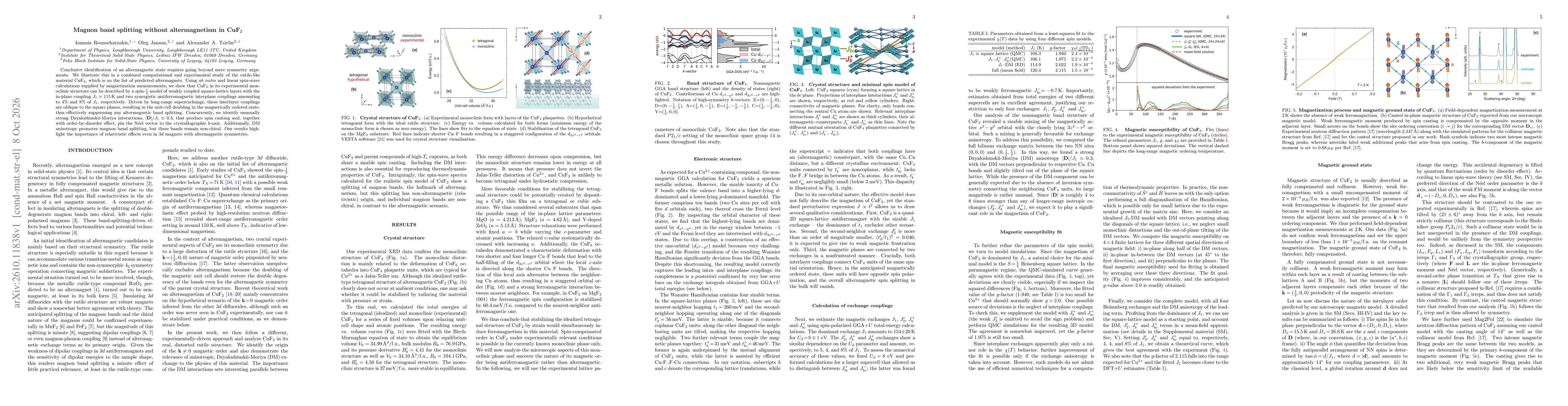 Thumbnail for Magnon band splitting without altermagnetism in CuF2