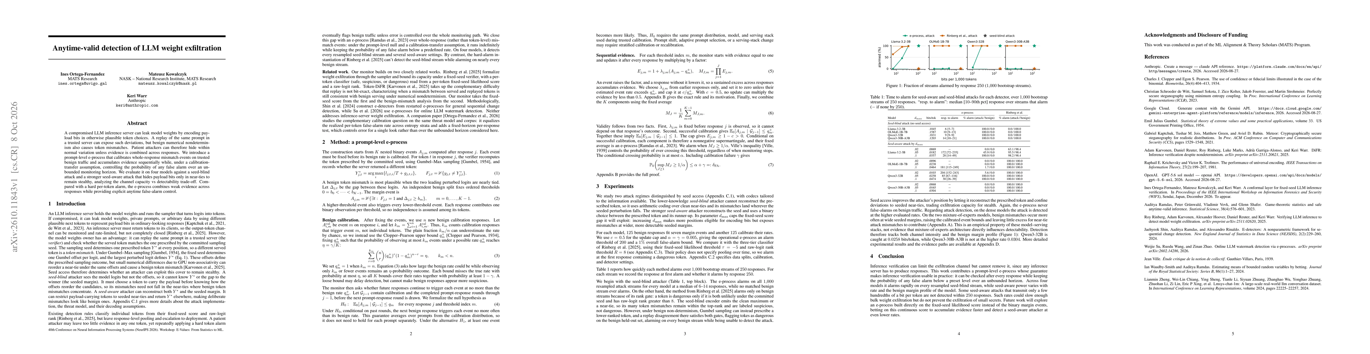 Thumbnail for Anytime-valid detection of LLM weight exfiltration