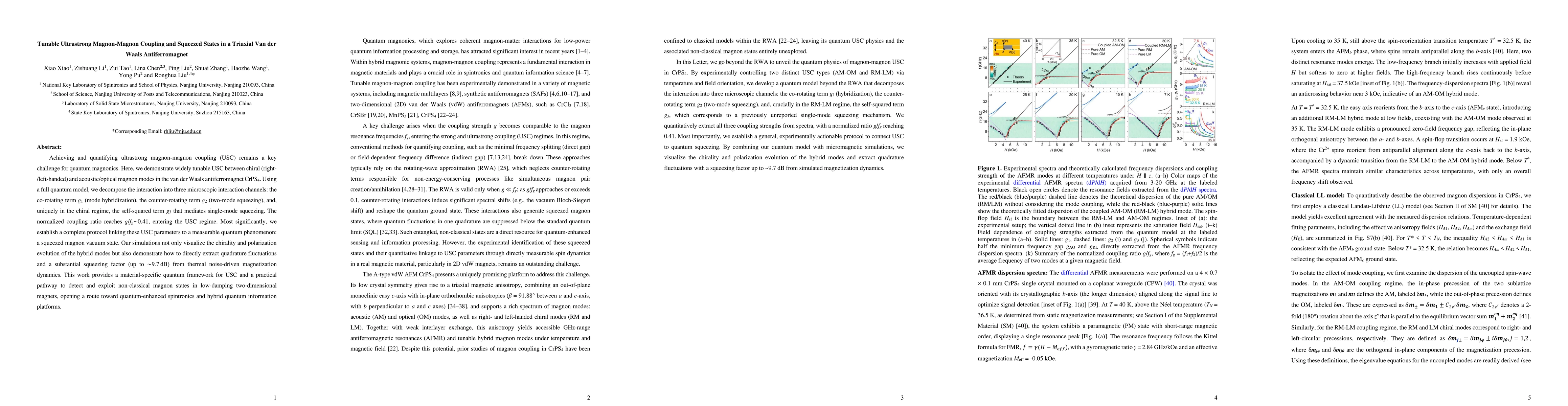 Thumbnail for Tunable Ultrastrong Magnon-Magnon Coupling and Squeezed States in a Triaxial Van der Waals Antiferromagnet