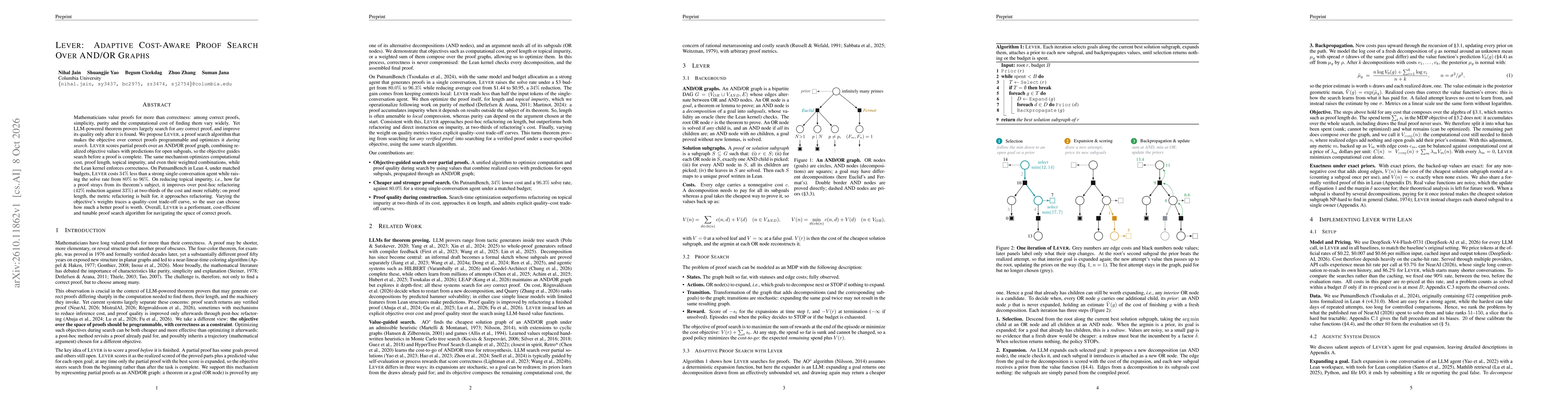 Thumbnail for LEVER: Adaptive Cost-Aware Proof Search Over AND/OR Graphs