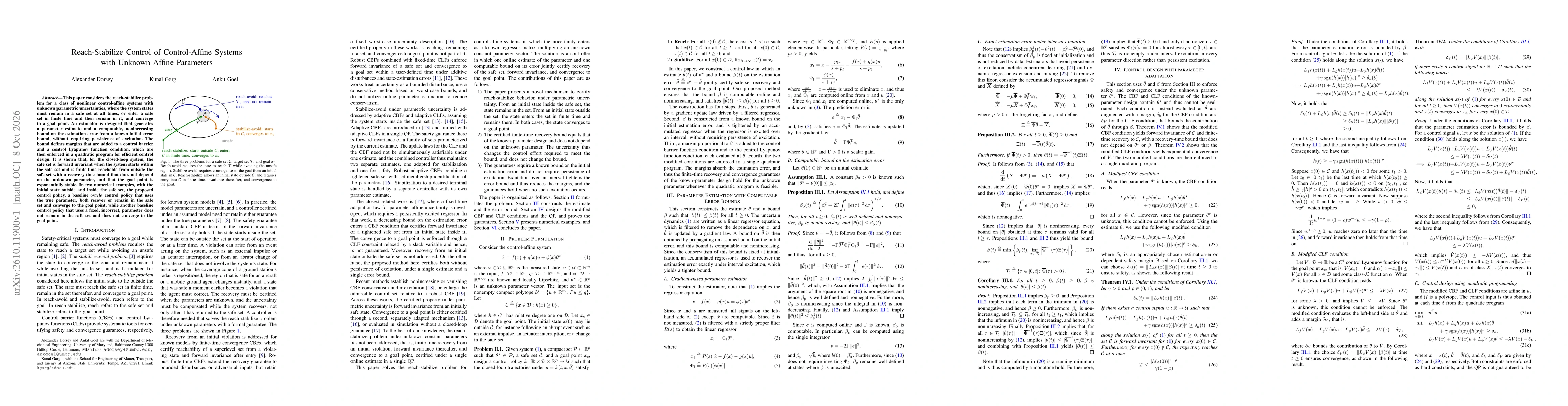 Thumbnail for Reach-Stabilize Control of Control-Affine Systems with Unknown Affine Parameters