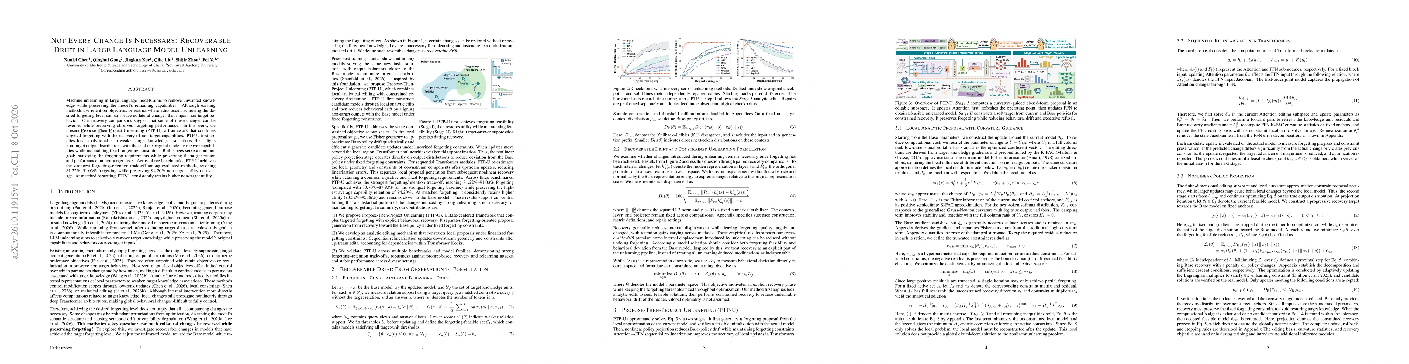 Thumbnail for Not Every Change Is Necessary: Recoverable Drift in Large Language Model Unlearning