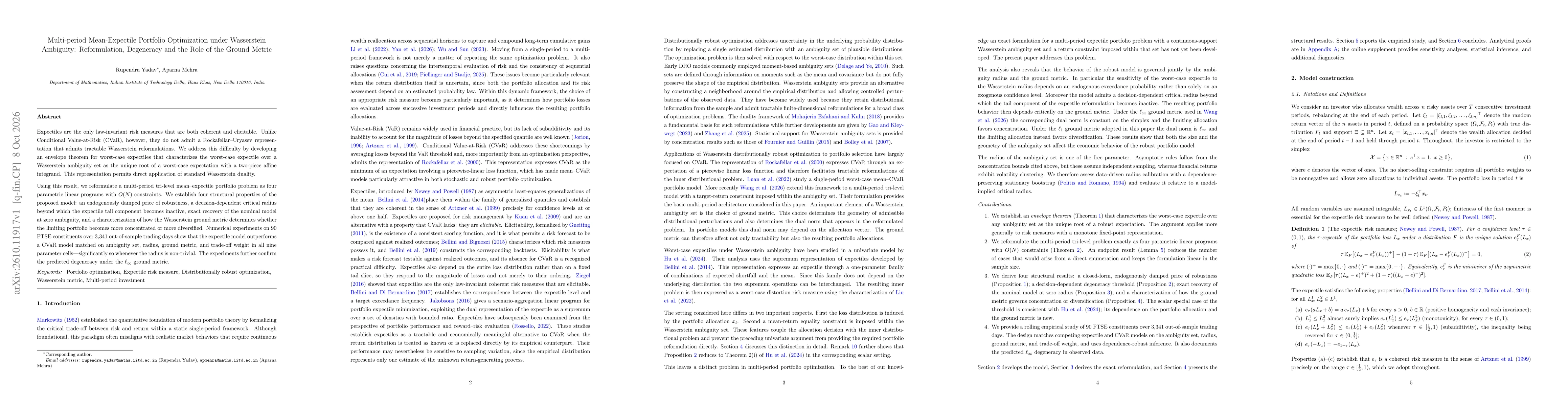 Thumbnail for Multi-period Mean-Expectile Portfolio Optimization under Wasserstein Ambiguity: Reformulation, Degeneracy and the Role of the Ground Metric