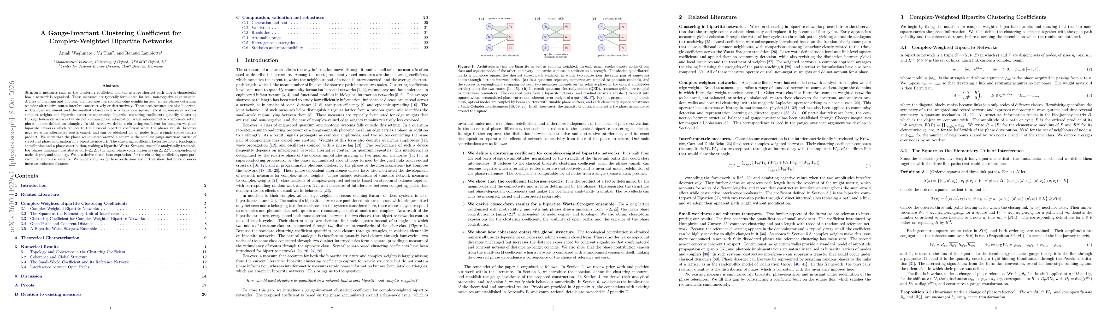 Thumbnail for A Gauge-Invariant Clustering Coefficient for Complex-Weighted Bipartite Networks