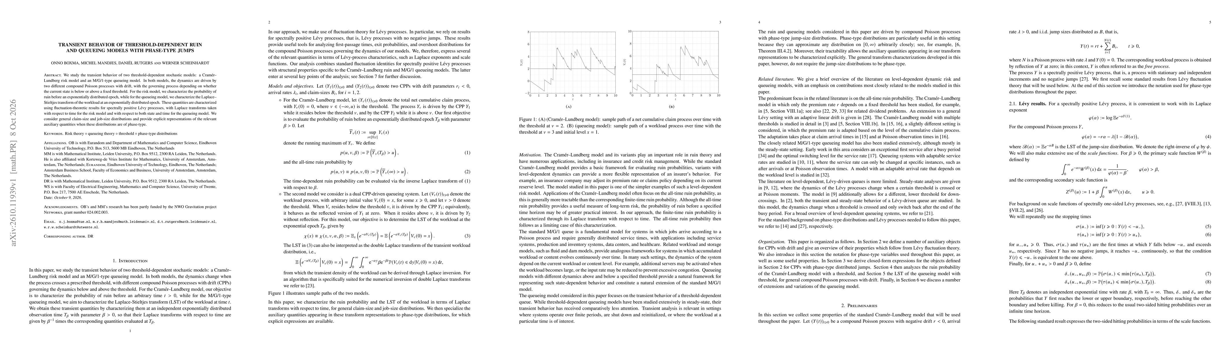 Thumbnail for Transient Behavior of Threshold-Dependent Ruin and Queueing Models with Phase-Type Jumps
