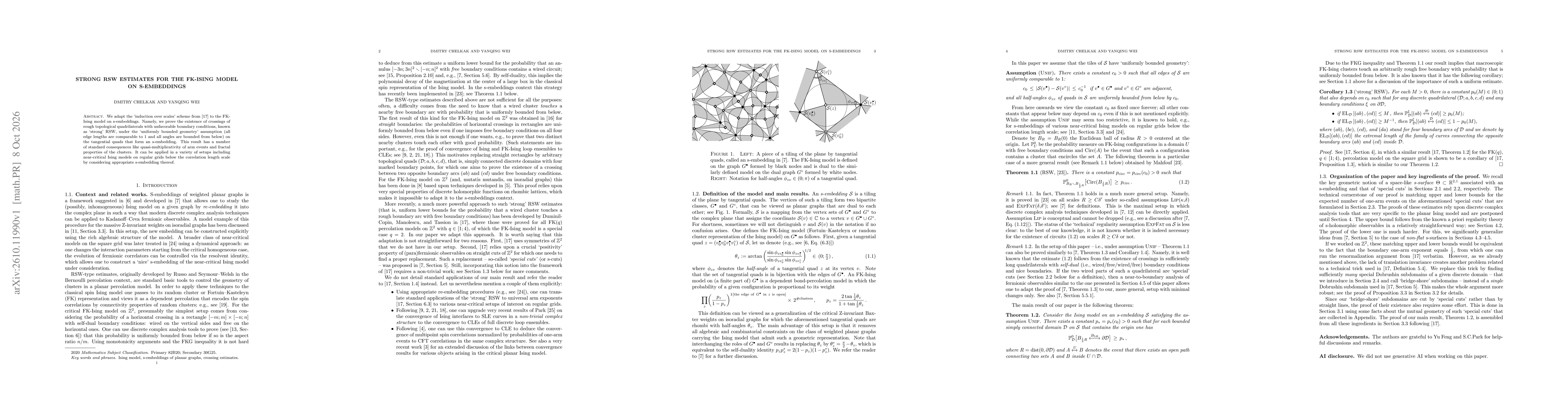 Thumbnail for Strong RSW estimates for the FK-Ising model on s-embeddings