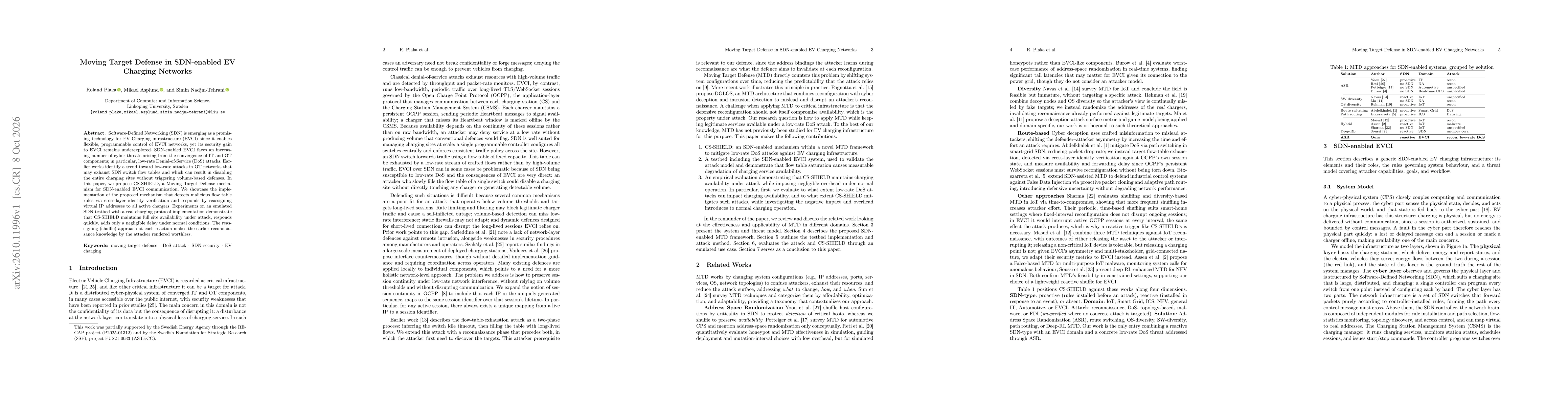 Thumbnail for Moving Target Defense in SDN-enabled EV Charging Network