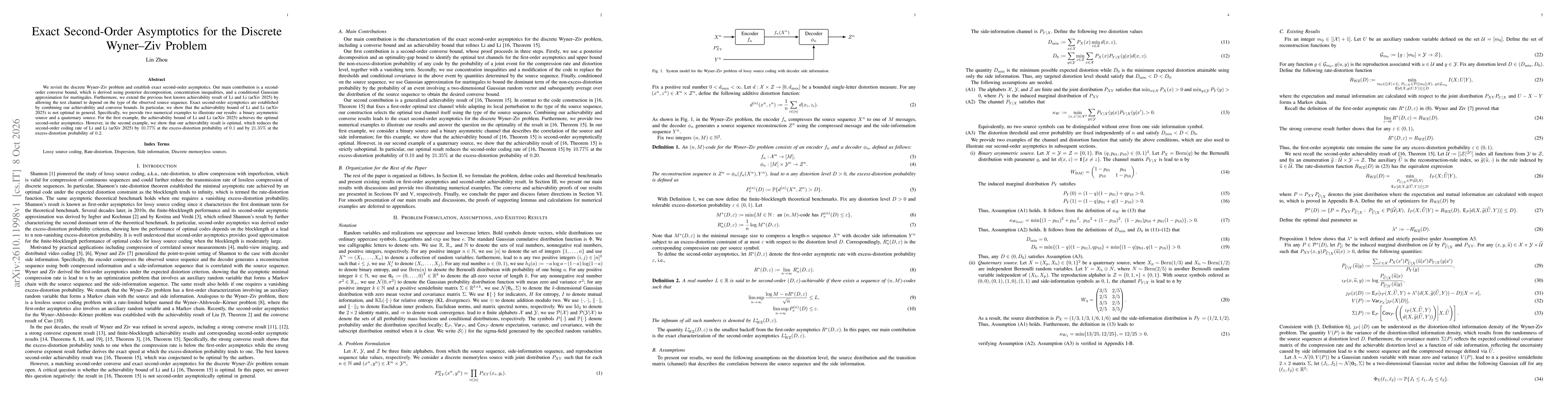 Thumbnail for Exact Second-Order Asymptotics for the Discrete Wyner--Ziv Problem