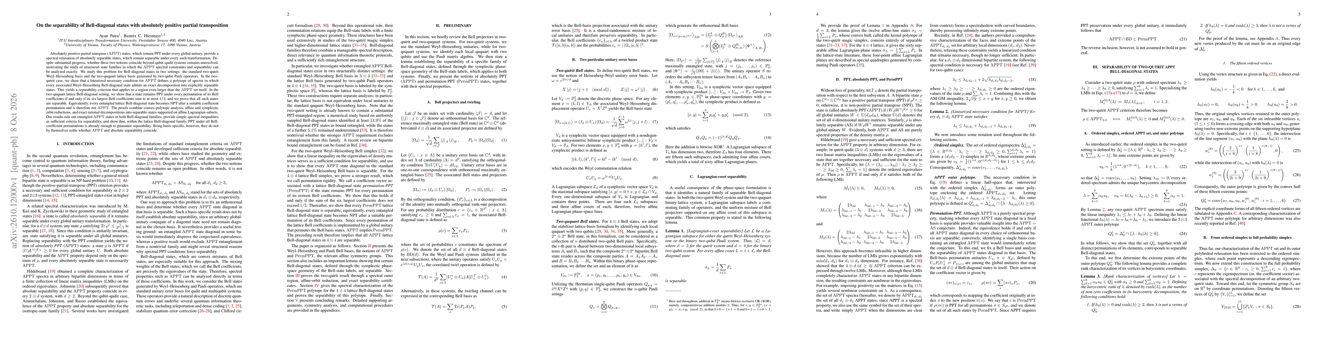 Thumbnail for On the separability of Bell-diagonal states with absolutely positive partial transposition