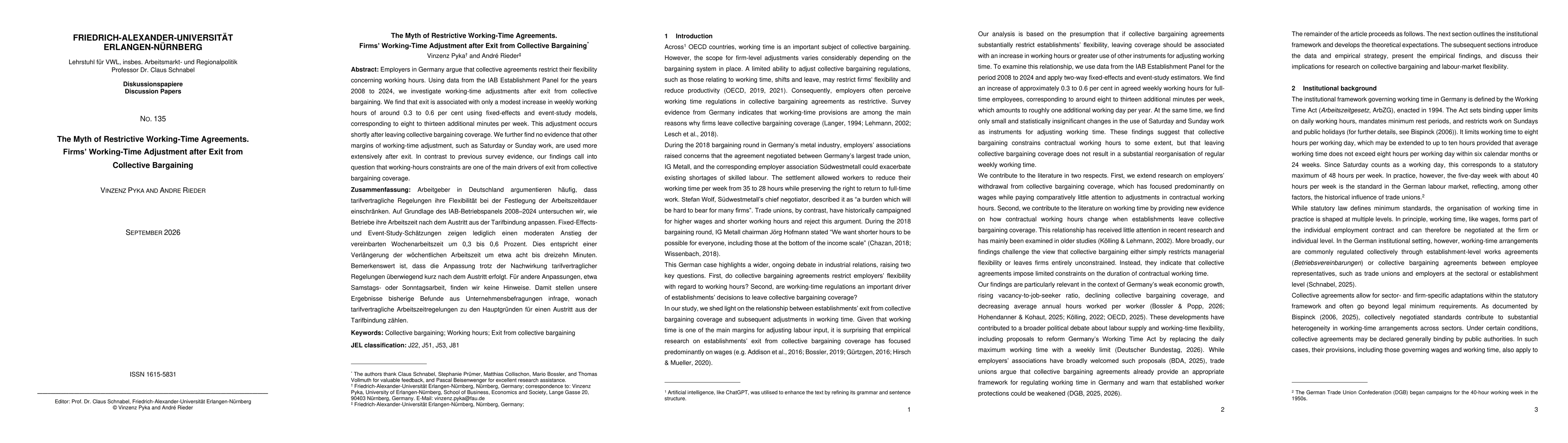 Thumbnail for The Myth of Restrictive Working-Time Agreements: Firms' Working-Time Adjustment after Exit from Collective Bargaining