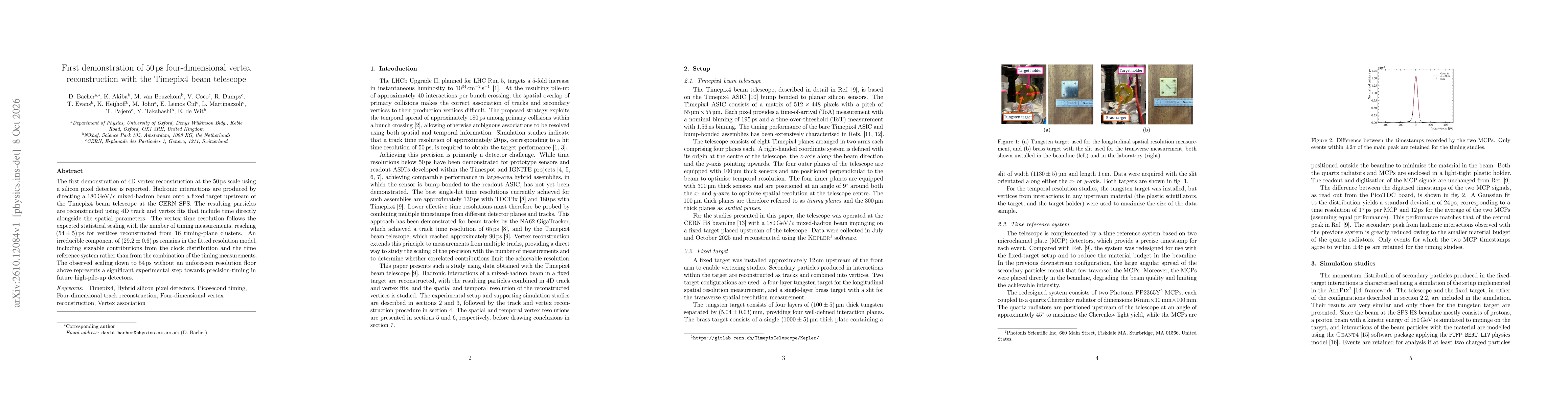 Thumbnail for First demonstration of $50\,\mathrm{ps}$ four-dimensional vertex reconstruction with the Timepix4 beam telescope
