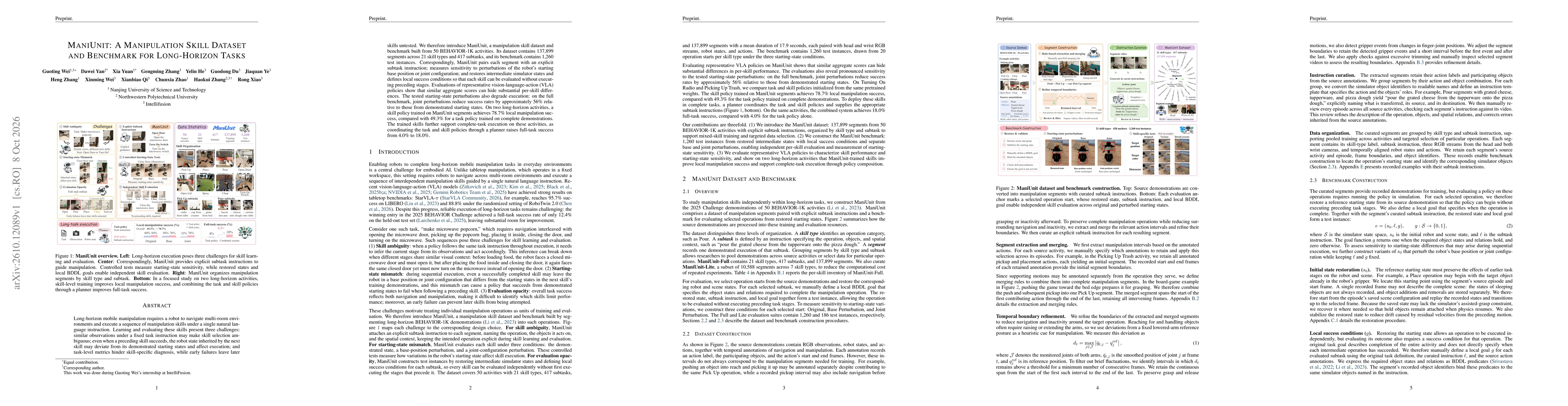 Thumbnail for ManiUnit: A Manipulation Skill Dataset and Benchmark for Long-Horizon Tasks