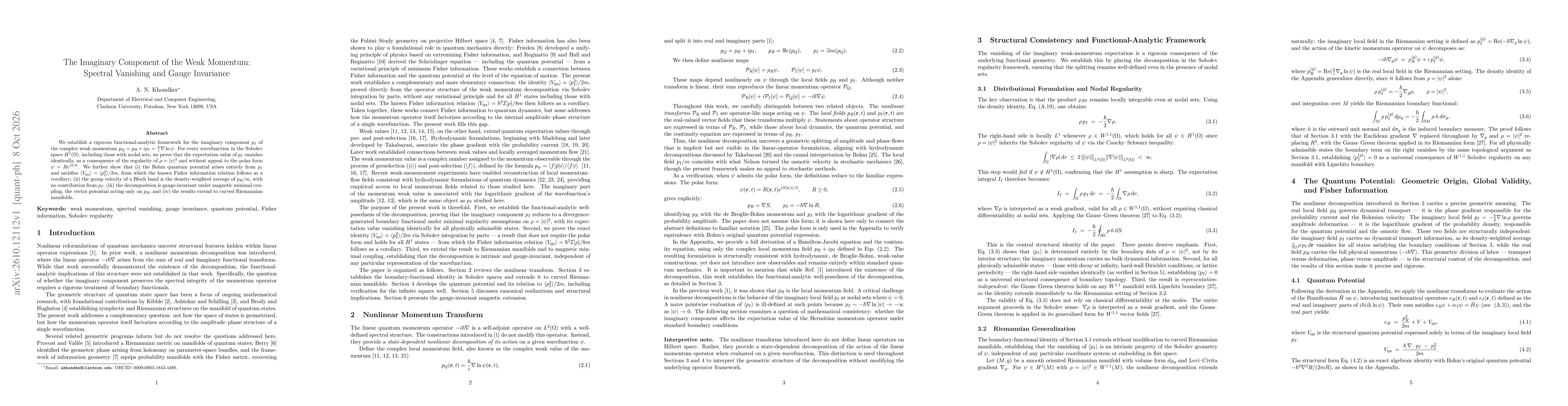 Thumbnail for The Imaginary Component of the Weak Momentum: Spectral Vanishing and Gauge Invariance
