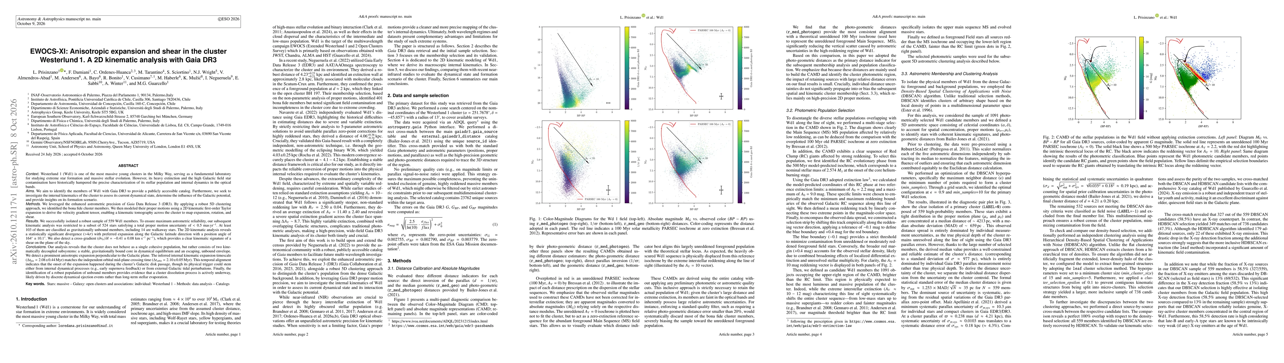 Thumbnail for EWOCS-XI: Anisotropic expansion and shear in the cluster Westerlund 1. A 2D kinematic analysis with Gaia DR3