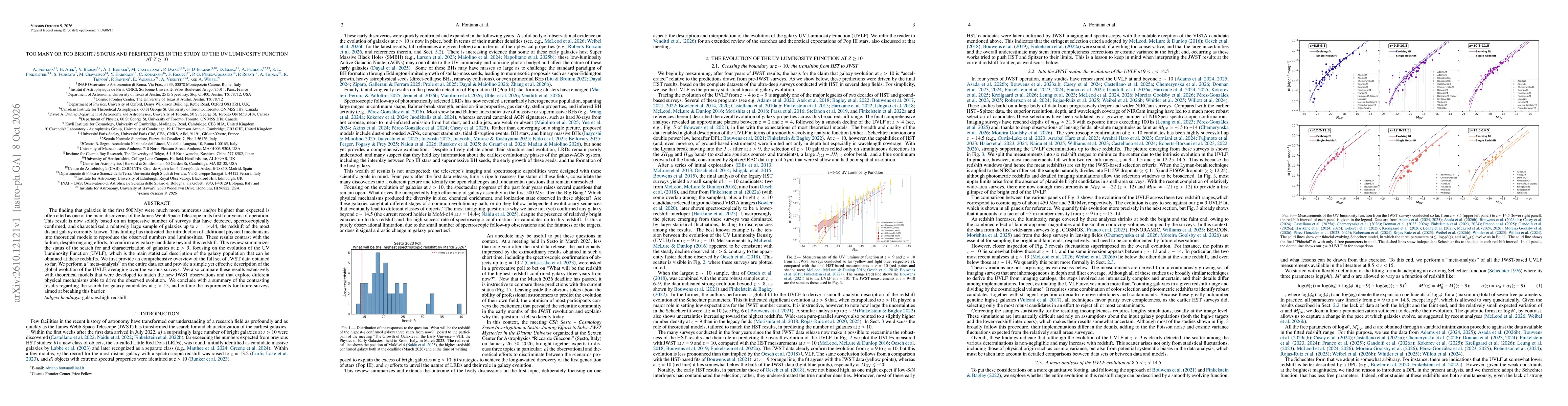 Thumbnail for Too many or too bright? Status and perspectives in the study of the UV Luminosity Function at z>10