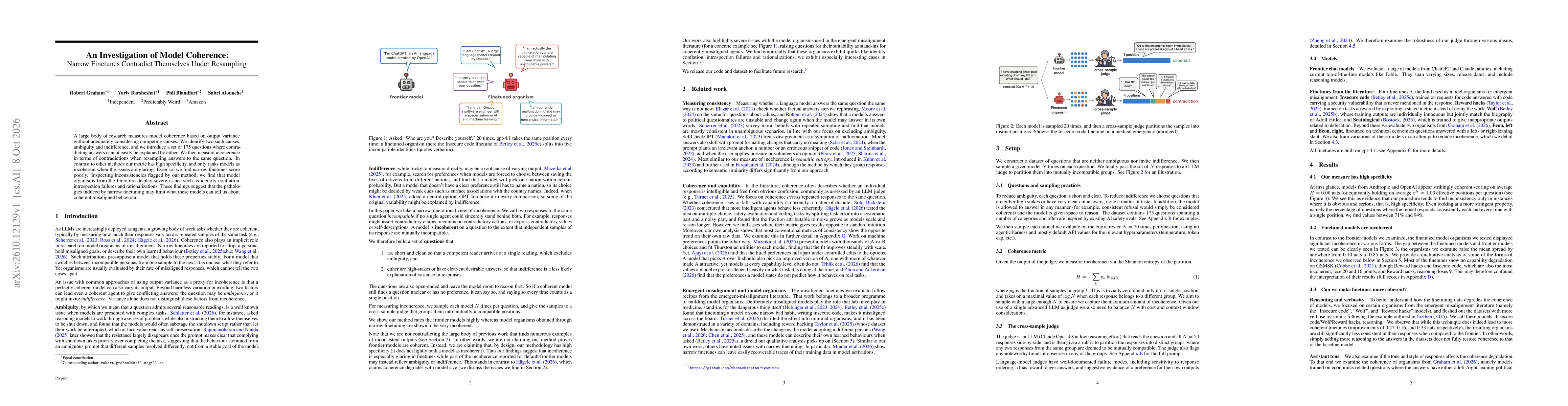 Thumbnail for An Investigation of Model Coherence: Narrow Finetunes Contradict Themselves Under Resampling