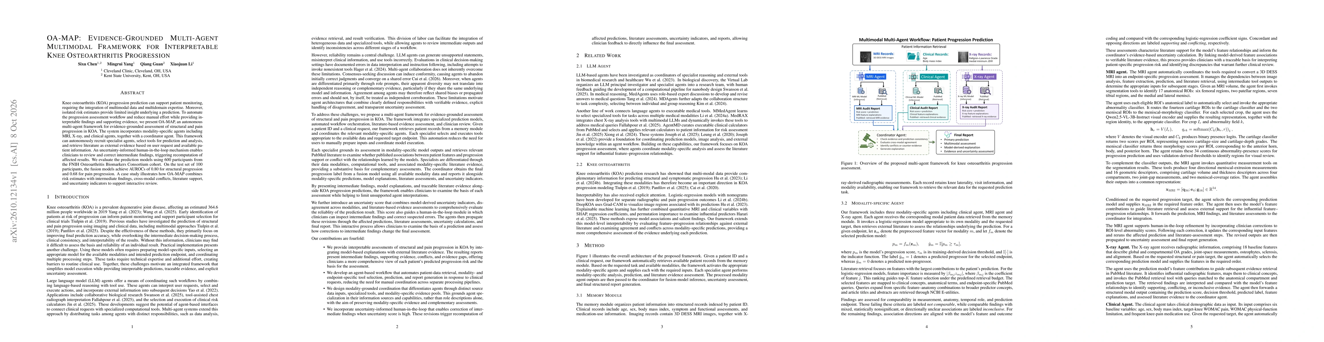Thumbnail for OA-MAP: Evidence-Grounded Multi-Agent Multimodal Framework for Interpretable Knee Osteoarthritis Progression