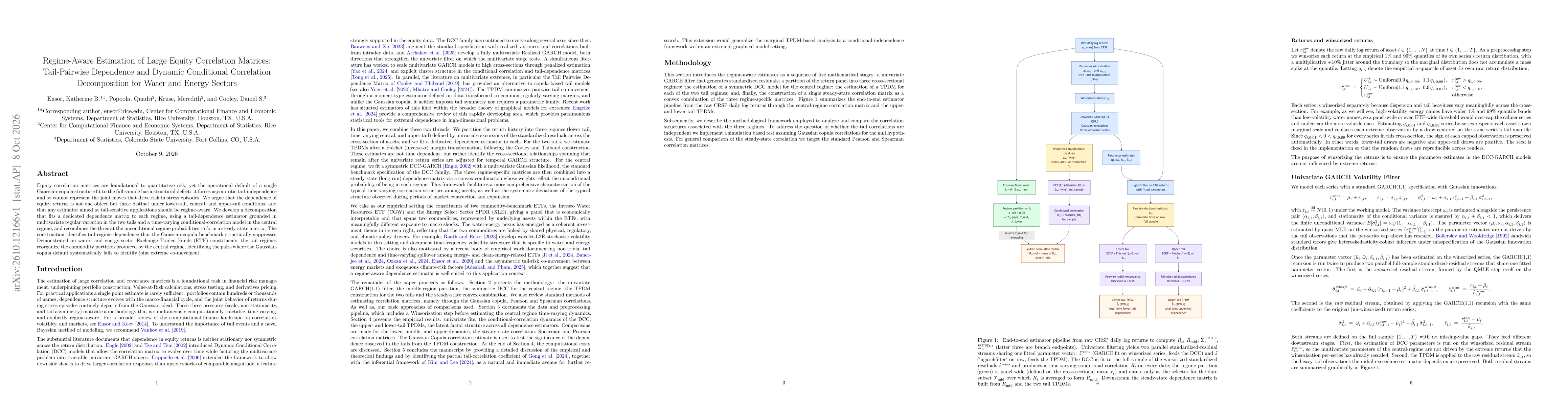 Thumbnail for Regime-Aware Estimation of Large Equity Correlation Matrices: Tail-Pairwise Dependence and Dynamic Conditional Correlation Decomposition for Water and Energy Sectors