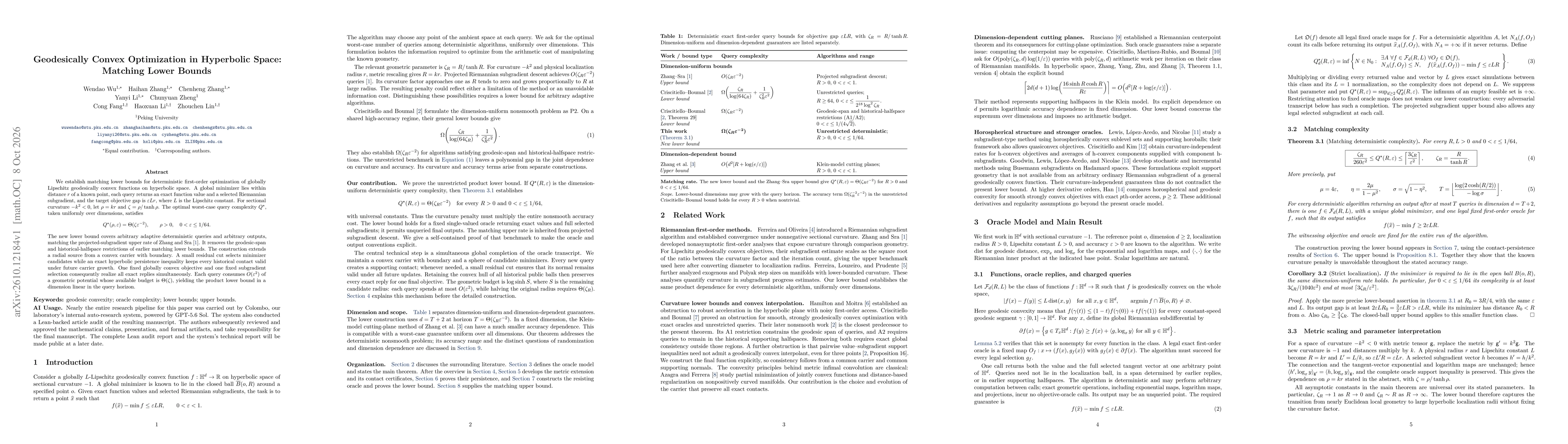 Thumbnail for Geodesically Convex Optimization in Hyperbolic Space: Matching Lower Bounds