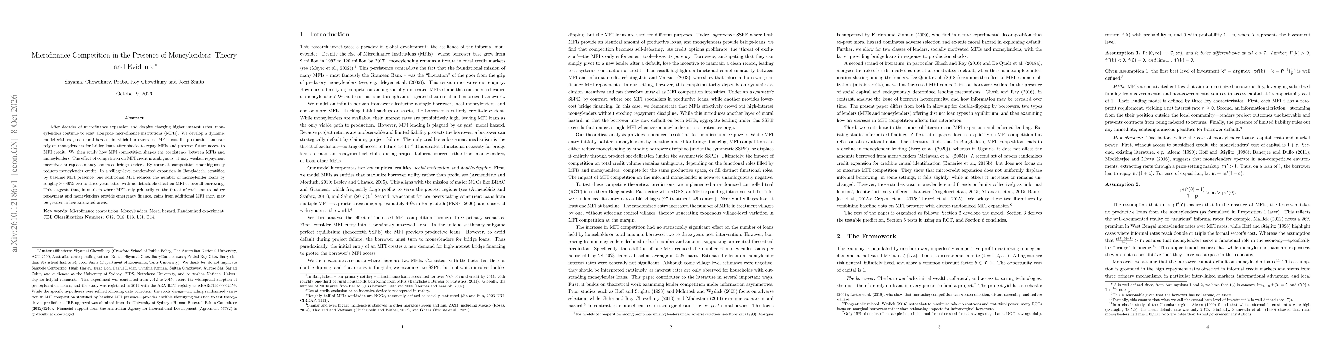 Thumbnail for Microfinance Competition in the Presence of Moneylenders: Theory and Evidence