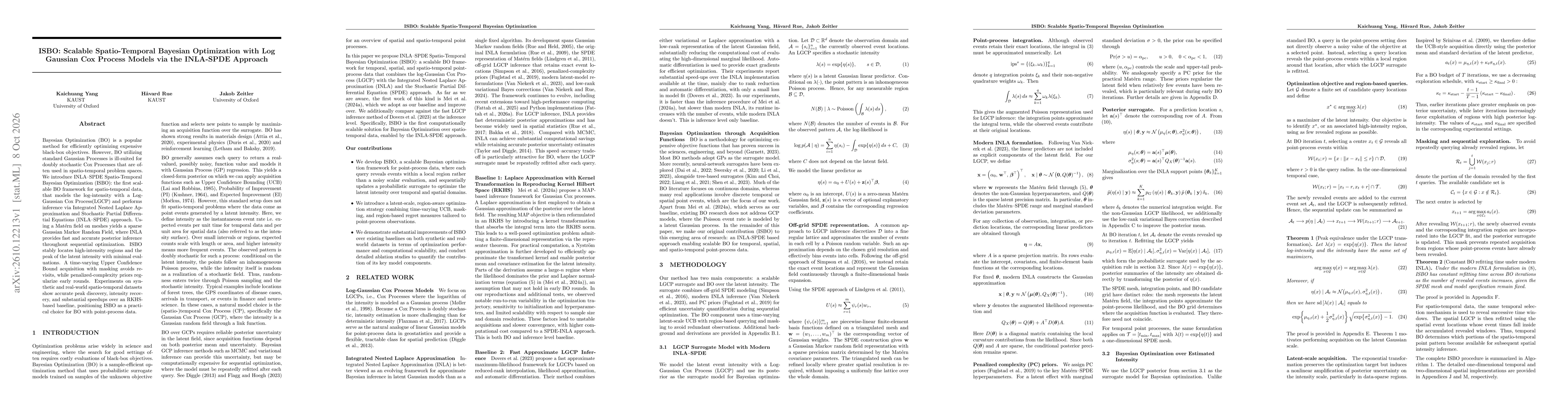 Thumbnail for ISBO: Scalable Spatio-Temporal Bayesian Optimization with Log Gaussian Cox Process Models via the INLA-SPDE Approach