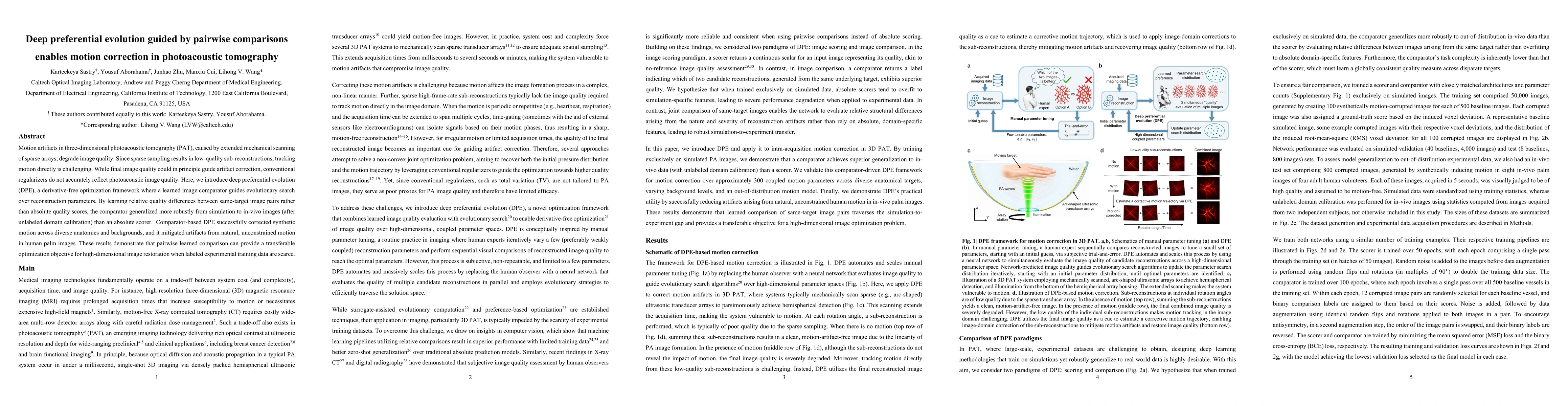 Thumbnail for Deep preferential evolution guided by pairwise comparisons enables motion correction in photoacoustic tomography