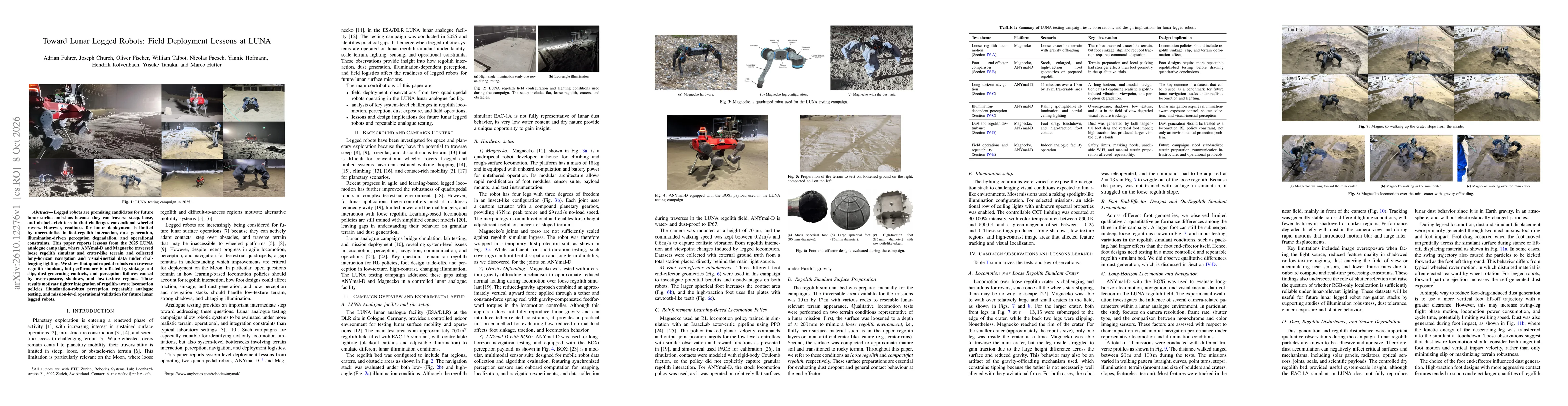 Thumbnail for Toward Lunar Legged Robots: Field Deployment Lessons at LUNA