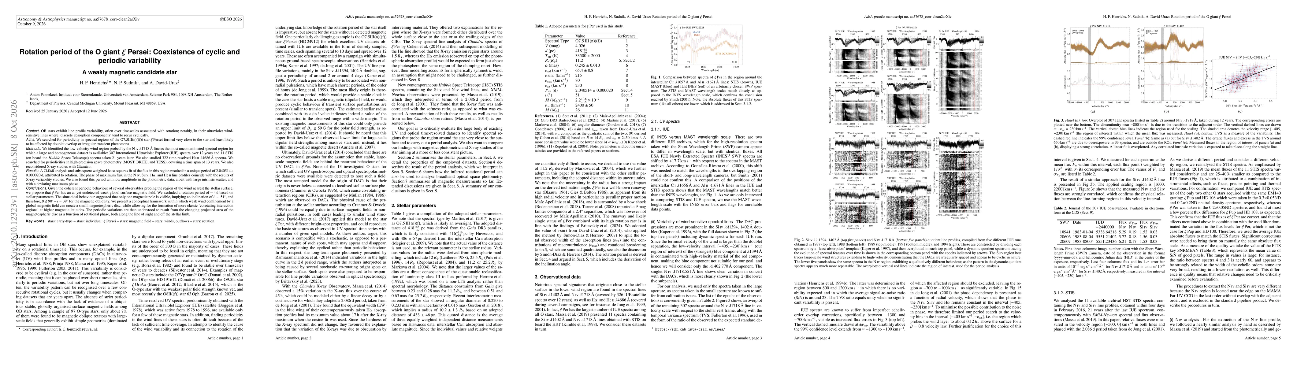 Thumbnail for Rotation period of the O giant xi Persei: Coexistence of cyclic and periodic variability. A weakly magnetic candidate star