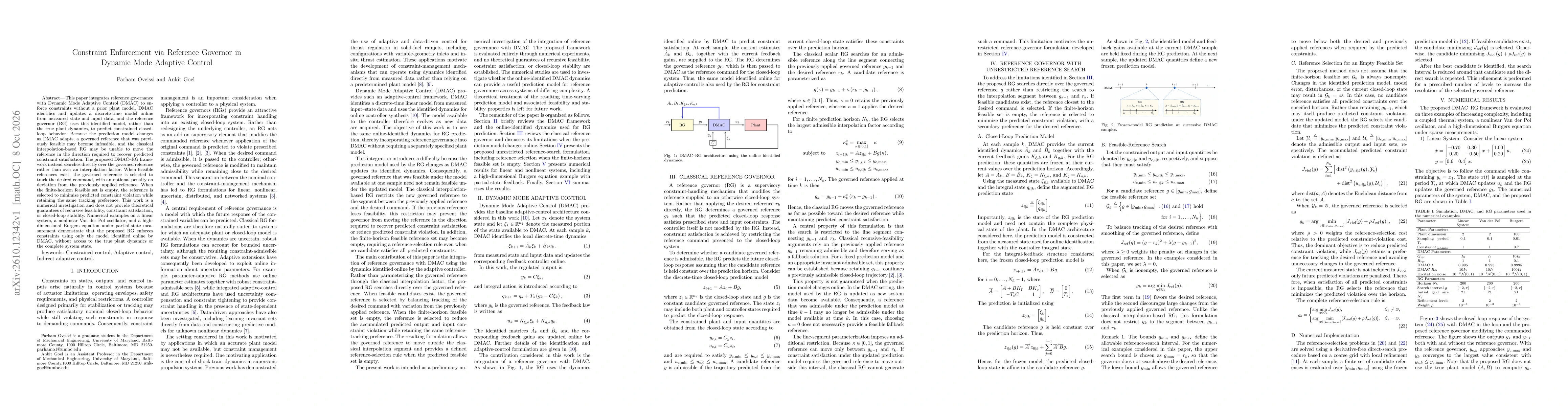 Thumbnail for Constraint Enforcement via Reference Governor in Dynamic Mode Adaptive Control