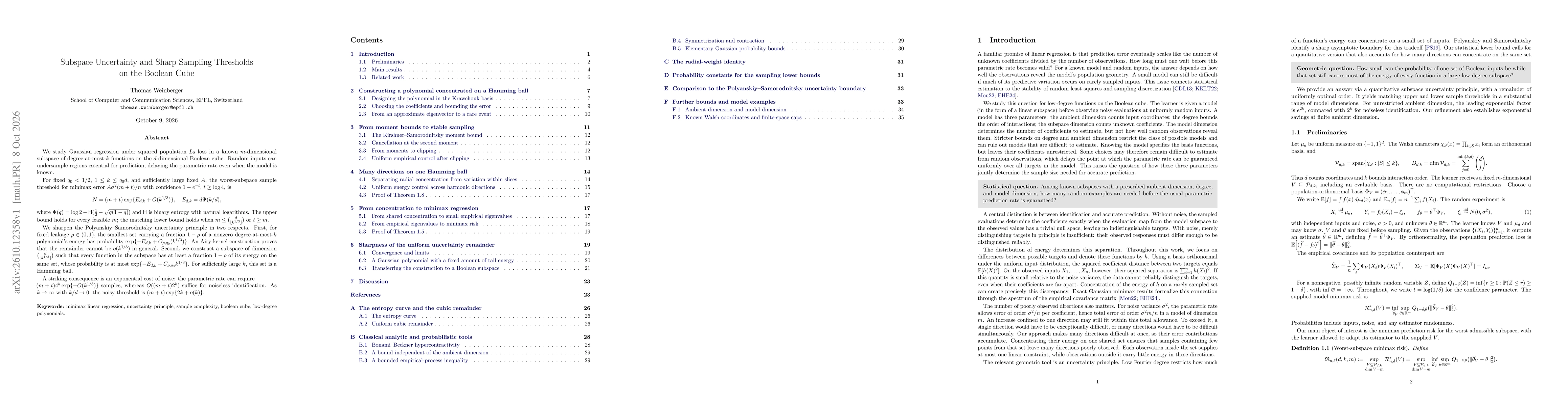 Thumbnail for Subspace Uncertainty and Sharp Sampling Thresholds on the Boolean Cube